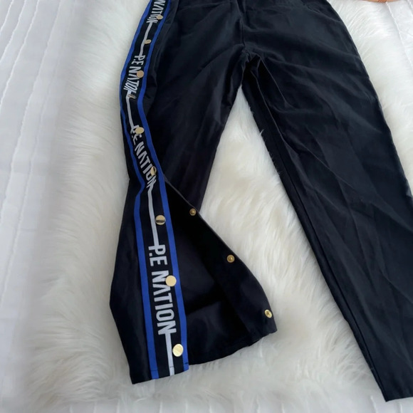 P.E Nation Torque Track Pants Snap Button Black Blue Stripe - Picture 10 of 16